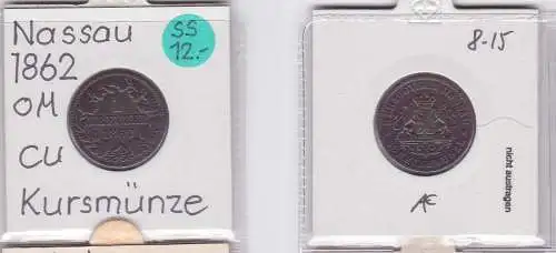 1 Kreuzer Kupfer Münze Nassau 1862 (120307)