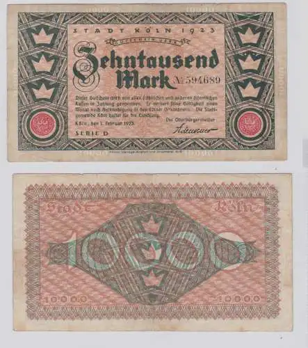 10000 Mark Banknote Inflation Notgeld Stadt Köln 1. Februar 1923 (137596)