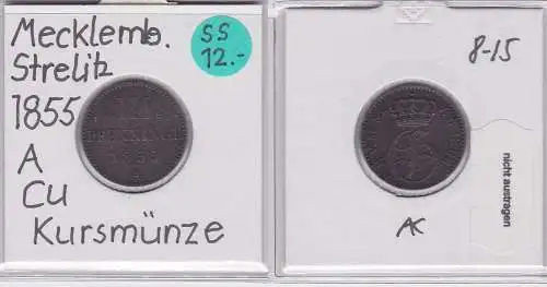 3 Pfennig Kupfer Münze Mecklenburg-Strelitz 1855 A (121420)