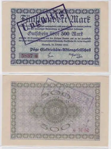 500 Mark Banknote Chemnitz Pöge Elektrizitäts AG 26.10.1922 (121913)