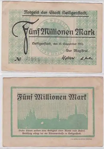 5 Millionen Mark Banknote Stadt Heiligenstadt 19.09.1923 (122087)