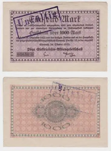 1000 Mark Banknote Chemnitz Pöge Elektrizitäts AG 26.10.1922 (122287)