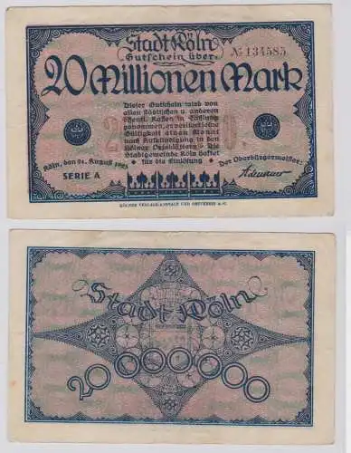 20 Mio Mark Banknote Inflation Notgeld Stadt Köln 24. August 1923 (137846)