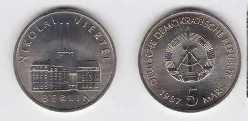 DDR Gedenk Münze 5 Mark Berlin Nikolai Viertel 1987 Stempelglanz (136902)