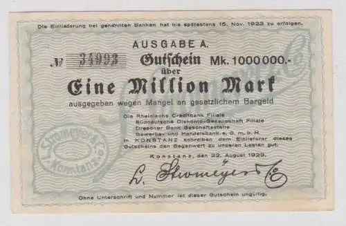 1 Million Mark Banknote Konstanz Strohmeyer & Co. 22.8.1923 (133653)
