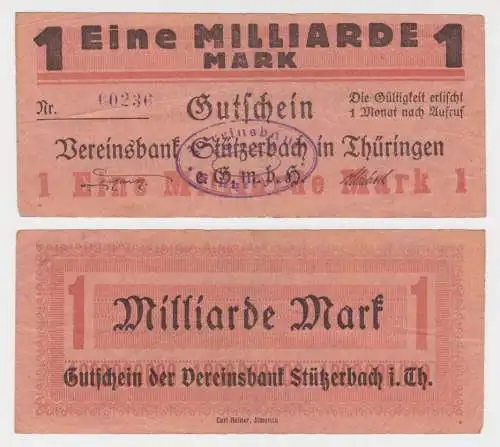 1 Miiliarde Mark Banknote Inflation Vereinsbank Stützerbach 1923 (144205)