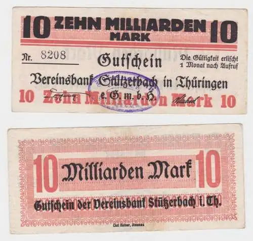 10 Miiliarden Mark Banknote Inflation Vereinsbank Stützerbach 1923 (144209)