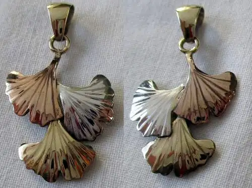 eleganter Ketten Anhänger 333er Gold mit 3 Ginkgo Blättern Tricolor (161877)