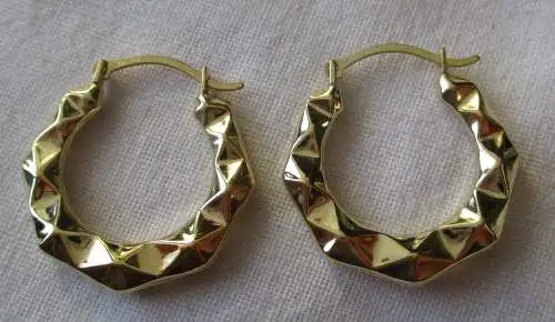 elegante 585er Gold Creolen Ohrringe kantig modernes Design (107433)