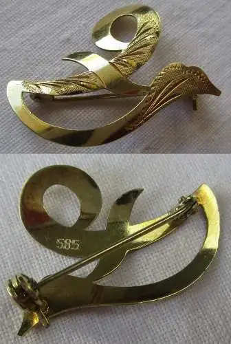 elegante 585er Gold Damen Brosche mit Rankenmuster Buchstabe A (115076)