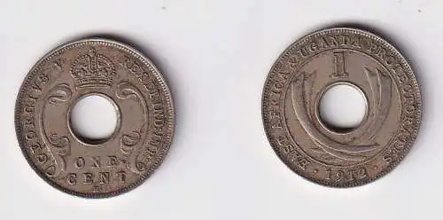 1 Cent Kupfer Nickel Münze East Afrika & Uganda Lochmünze 1912 ss+ (121003)