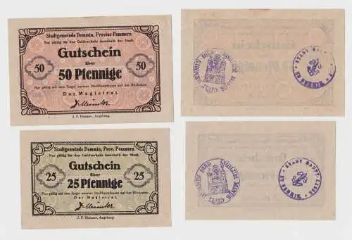 25 & 50 Pfennig Banknoten Notgeld Stadtgemeinde Demmin in Pommern (144157)