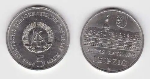 DDR Gedenk Münze 5 Mark Leipzig Altes Rathaus 1984 Stempelglanz (104156)