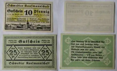 10 & 25 Pfennig Banknoten Notgeld Schwedter Kaufmannschaft um 1921 (109824)