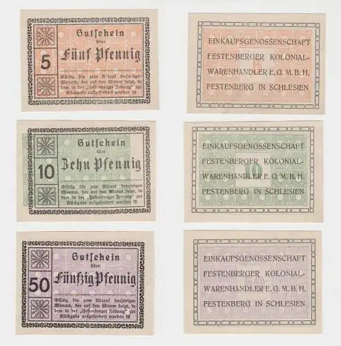 5 -50 Pfennig Banknoten Notgeld Festenberger Kolonialwarenhändler (137757)
