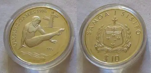 10 Dollar Silber Münze Samoa Olympiade 1996 Atlanta Turmspringer 1994 (126624)