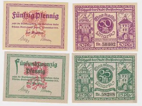 25 & 50 Pfennig Banknoten Notgeld Stadt Greifenberg 7.11.1919 (122472)