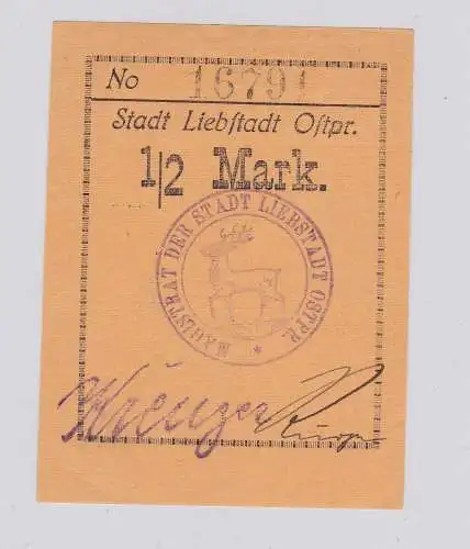 1/2 Mark Banknote Notgeld Stadt Liebstadt Ostpreussen ohne Datum (126393)
