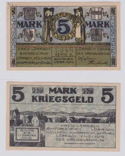 5 Mark Banknote Notgeld Kreis Lörrach 1.11.1918 (126571)