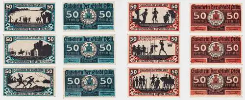 6x 50 Pfennig Banknote Notgeld Stadt Plön 1921 (137589)