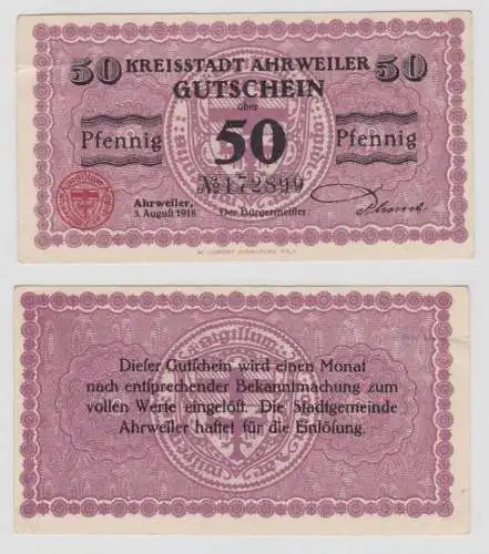 50 Pfennig Banknote Notgeld Stadt Ahrweiler 15. August 1921 (137750)
