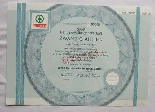 20 Stück x 50 DM Aktie SPAR Handels-AG Hamburg Juli 1993 (128911)