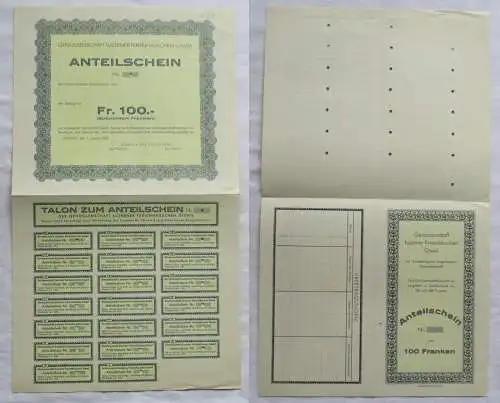 100 Franken Aktie Genossenschaft Luzerner Ferienhäuschen Giswil 1935 (139534)