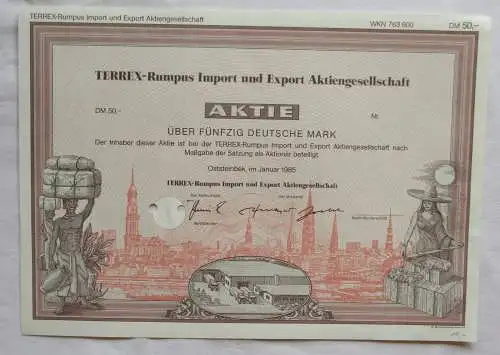 50 DM Aktie TERREX-Rumpus Import und Export AG Oststeinbek 1985 (141374)