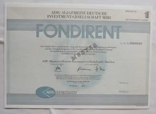 Ein Anteil Muster ADIG Allgemeine Deutsche Investement-Gesellschaft mbH (143514)