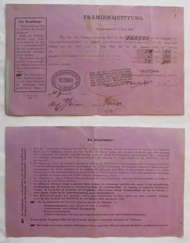 Prämien-Quittung Teutonia Versicherungsgesellschaft Leipzig 1912 (144043)