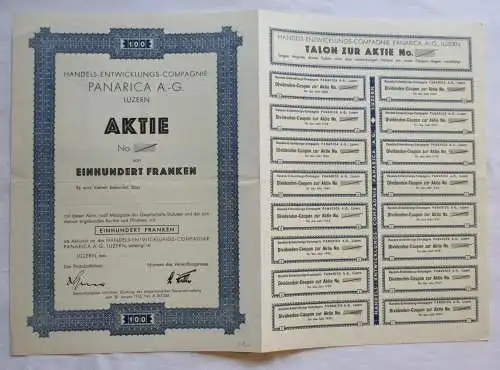 100 Franken Aktie Handels-Entwicklungs-Compagnie Panarica AG Luzern (122175)
