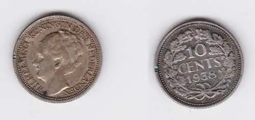 10 Cent Silber Münze Niederlande 1938 (126714)