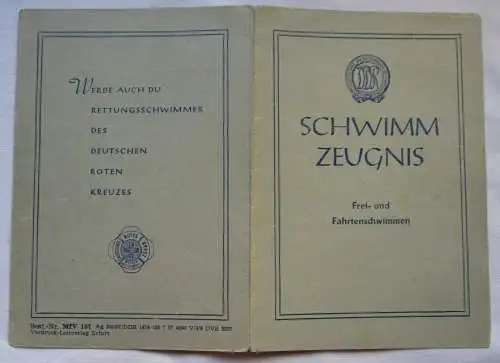 DDR Urkunde Schwimmzeugnis Fahrtenschwimmen 45 Min. Dauerschwimmen (115724)