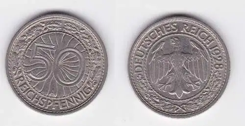 50 Pfennig Nickel Münze Weimarer Republik 1928 A (126844)