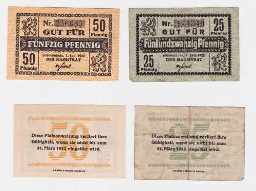 2 Banknoten Notgeld Stadt Swinemünde Świnoujście 1.06.1920 (122487)