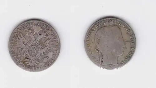 3 Kreuzer Silber Münze Österreich Habsburg Ferdinand I. 1838 (126669)