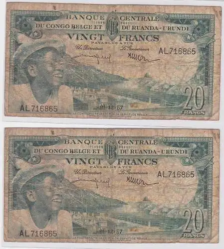 20 Frank Banknote Belgisch Congo Ruanda Urundi 1957  (123428)