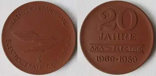 DDR Medaille Meissner Porzellan 20 Jahre AKA Electric 1969-1989 (145075)
