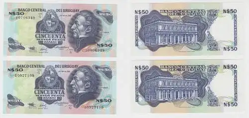 2 Uruguay Banknoten 50 Nuevo Peso (1988-89) P 61A Bankfrisch UNC (138209)