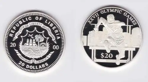 20 Dollar Silber Liberia 2000 Olympiade Sydney Hürdenlauf PP (126779)