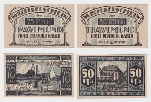 2 Banknoten Notgeld Travemünde Hotel Deutscher Kaiser ohne Datum (123255)