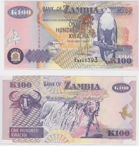 100 Kwacha Banknote Zambia Sambia 1992 kassenfrisch (123435)