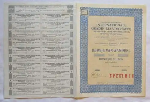 Aktie Internationale Gradin Maatschappij Amsterdam 1929 Speciemen (133152)