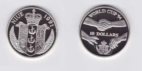 10 Dollar Silber Münze Niue 1991 World Cup 1994, Handschlag  (123248)
