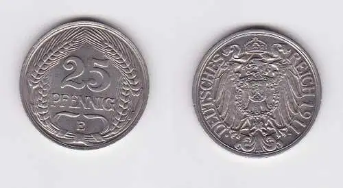 25 Pfennig Nickel Münze Deutsches Reich 1911 E Jäger 18  (122904)