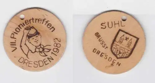 DDR Holz Medaille VII. Pioniertreffen Dresden 1982 - Suhl grüßt Dresden (144530)