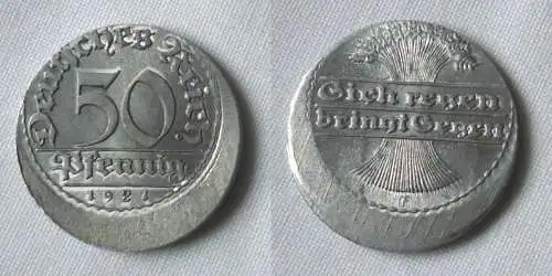 50 Pfennig Aluminium Münze Deutsches Reich 1921 E, dezentriert Jäger 301(116921)