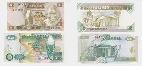 2 Banknoten Sambia Zambia 2 bis 20 Kwacha kassenfrisch UNC 1992 (138434)
