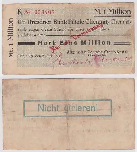 1 Million Mark Banknote Chemnitz Dresdner Bank 26.Juli 1923 (142860)