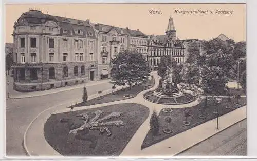 11018 Ak Gera - Kriegerdenkmal und Postamt um 1910